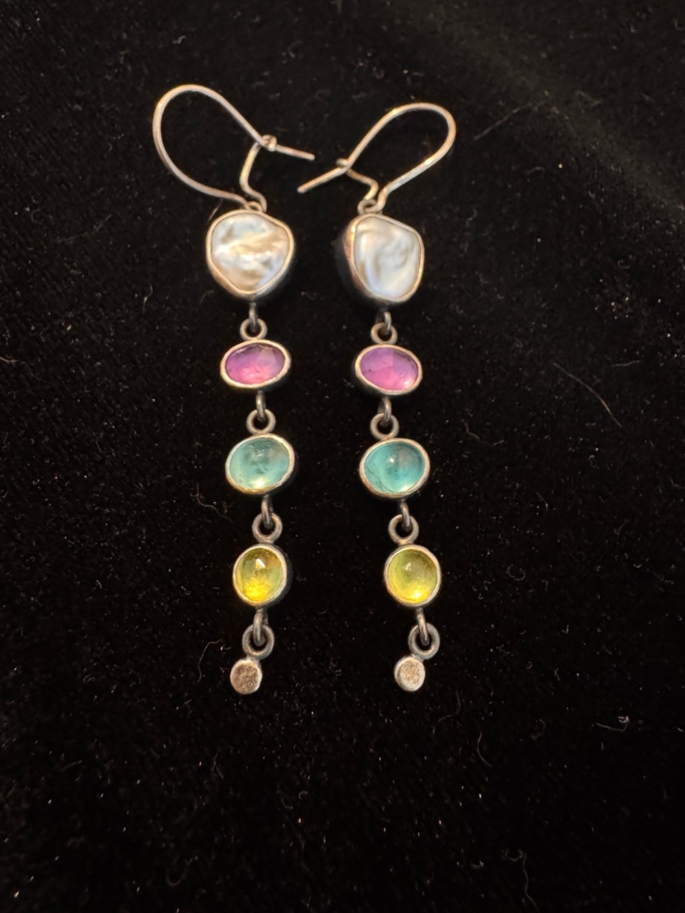 Multi-Color Gemstone Drop Sterling Silver earrings Pearl amethyst peridot topaz